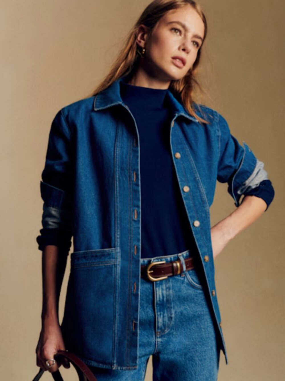 Sézane Will Denim Jacket Classic Indigo Blue Shacket Overshirt Sz XS, NWT